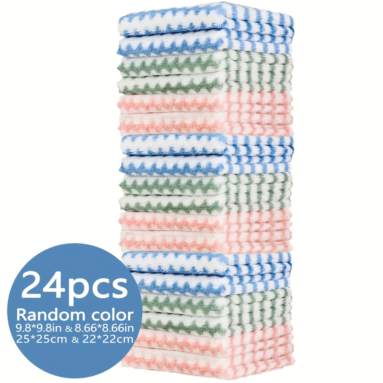 

Ultra-absorbent Coral Fleece Cleaning Cloths - 24/12/6 Piece, Reusable & Machine Washable, Assorted Sizes (9.8"x9.8", 8.66"x8.66"), Ideal For Kitchen, Floors, Furniture & Outdoor Use
