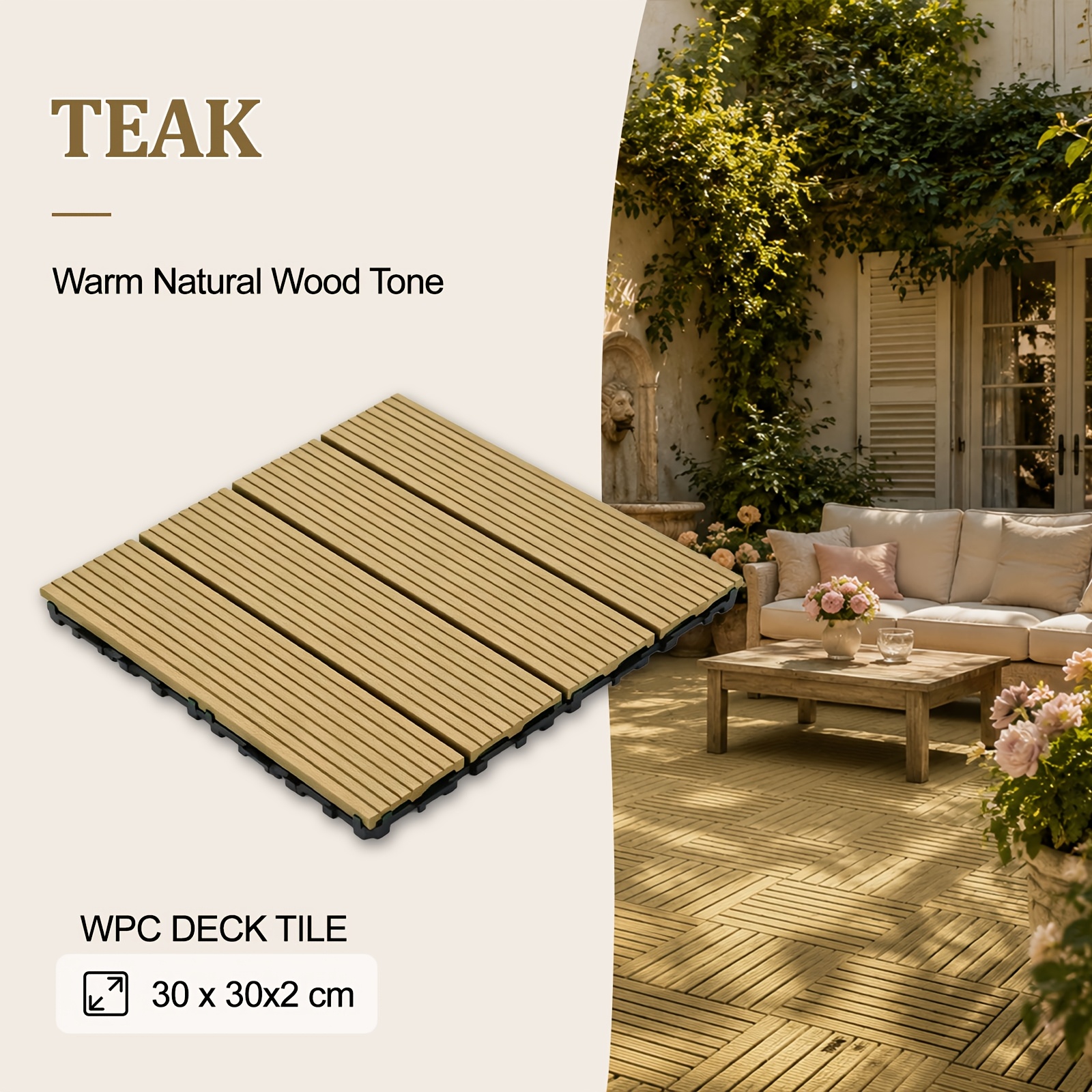 Image of High-quality Wpc Wood-plastic Composite Floor Tiles, Full Set Of 22pcs, Covering An Area Of Approximately 2.0 Square Meters, With Simple Installation. Suitable For Courtyards, , And Greenhouses