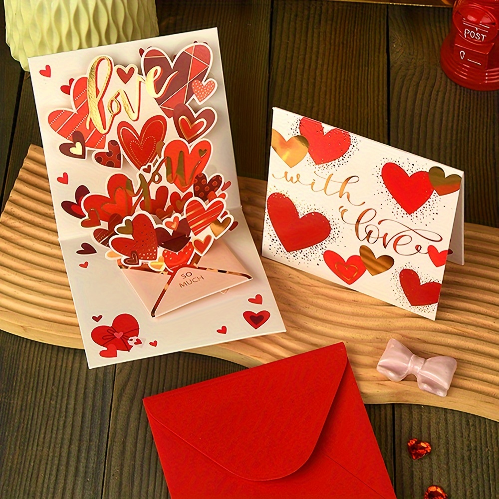 

1pc Love "full " " You" Three-dimensional Pop-up Greeting Card, Bronzing, -dimensional, Thank You Greeting Card, Valentine's Day, Anniversary, Thanksgiving Three-dimensional Greeting Card