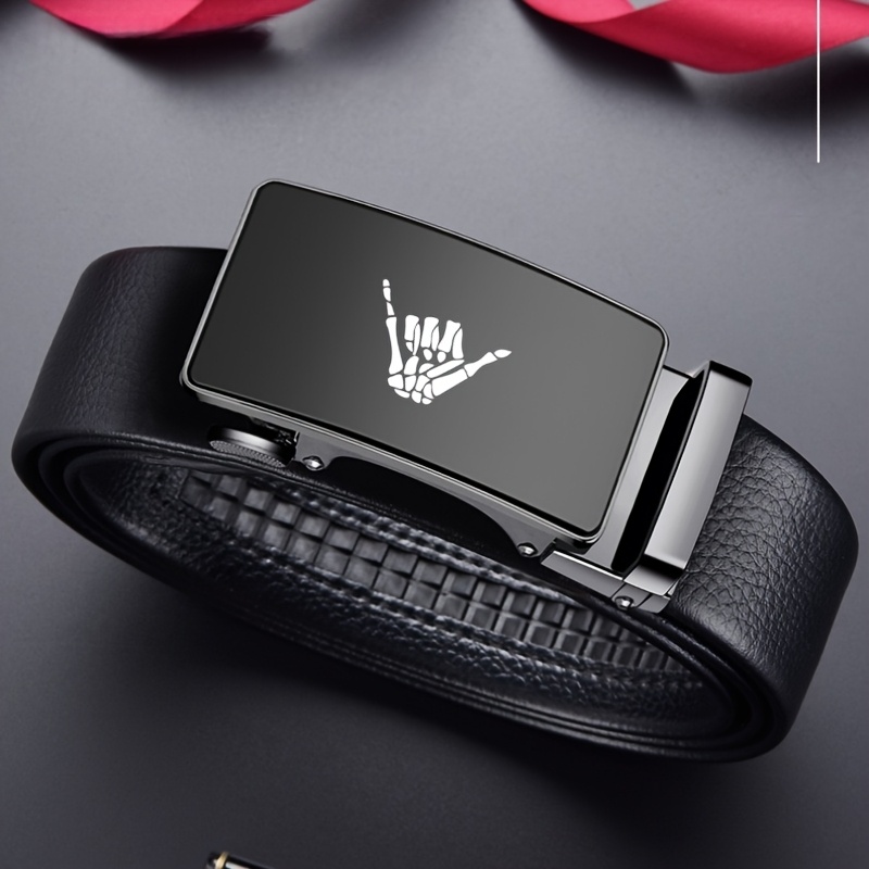 Men's Gesture Buckle Belt PU Leather Scratch Resistant