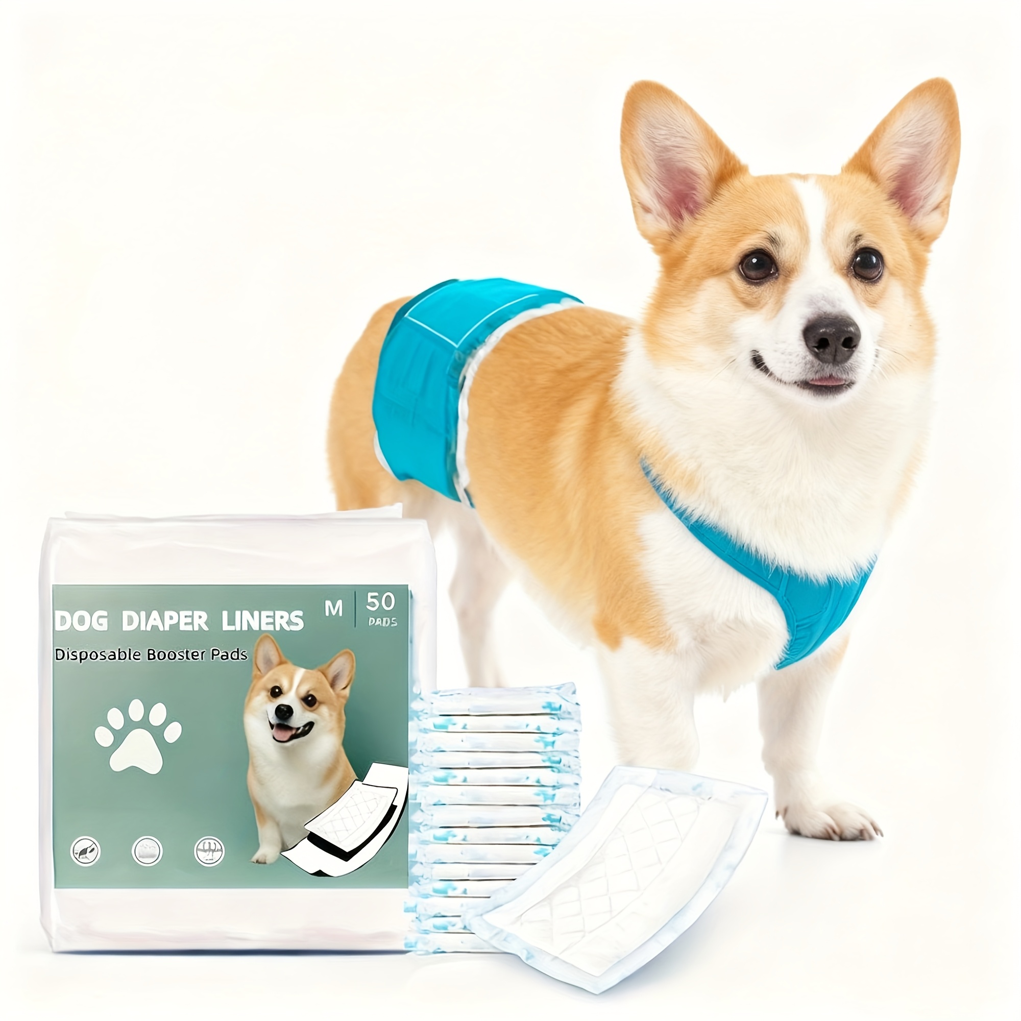 TEMU Doggie Diaper Liner Booster Pads - 50ct, 2 Sizes, Fits Most Pet Wraps