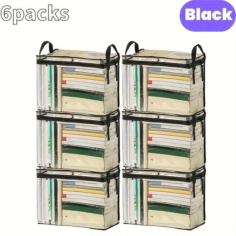 6pcs Transparent Book Storage Bags, With Zipper And Handles, Foldable Multi-functional Home, Office And School Storage Bags, Durable And Portable, Underbed Storage, Under-bed Storage