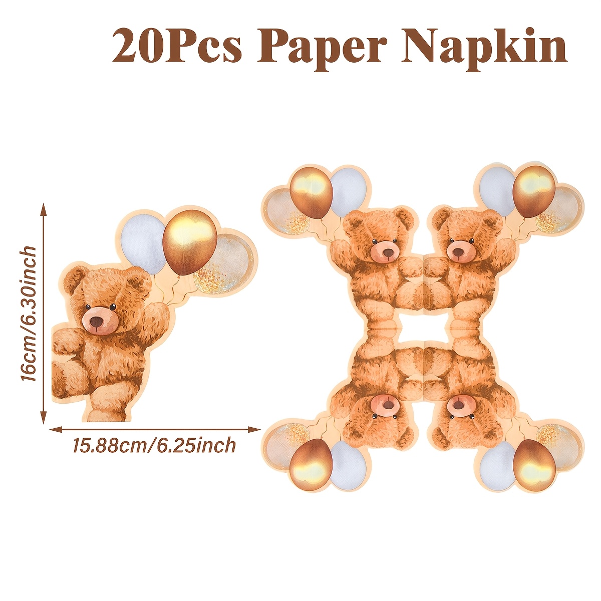 TEMU 20 serviettes de table, serviettes en papier ours en peluche, serviettes irrégulières , décoration de fête d'anniversaire sur le thème des ours