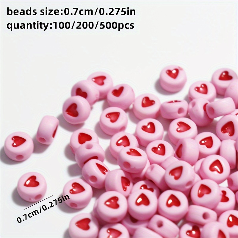 Image of 100/200/500pcs Pink Round Red Acrylic Heart Letter Beads Jewelry Making Necklace Bracelet Birthday Gift Jewelry Making (4*7mm)