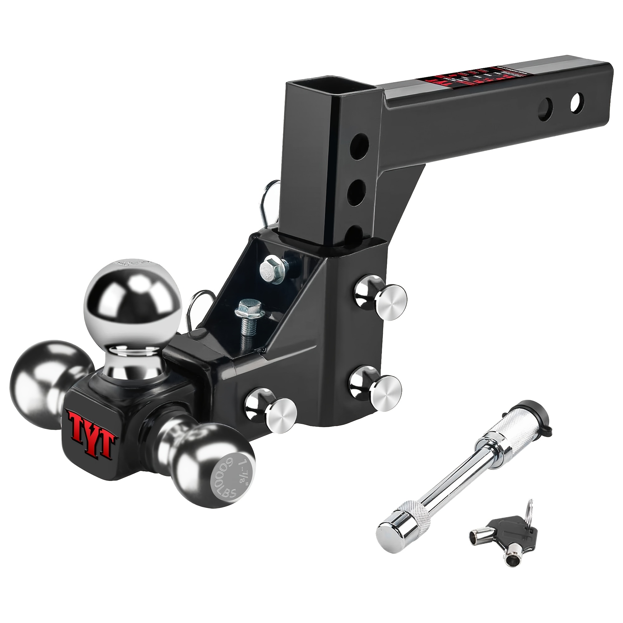 TEMU Tyt Adjustable Trailer Hitch Ball Mount, (1-7/8'' X 2'' X 2-5/16''), Fits 2'' Receiver, 5'' Rise/drop Hitch, Hitch For Heavy Duty Truck, Towing