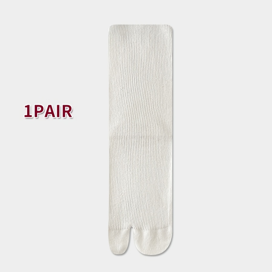 TEMU 1 Pair Dual-needle Double Toe Style - Fine Strip Socks Mid-calf Socks Ins Trendy Toe Socks White Pom Pom Socks, For Teenager, Fall And Winter