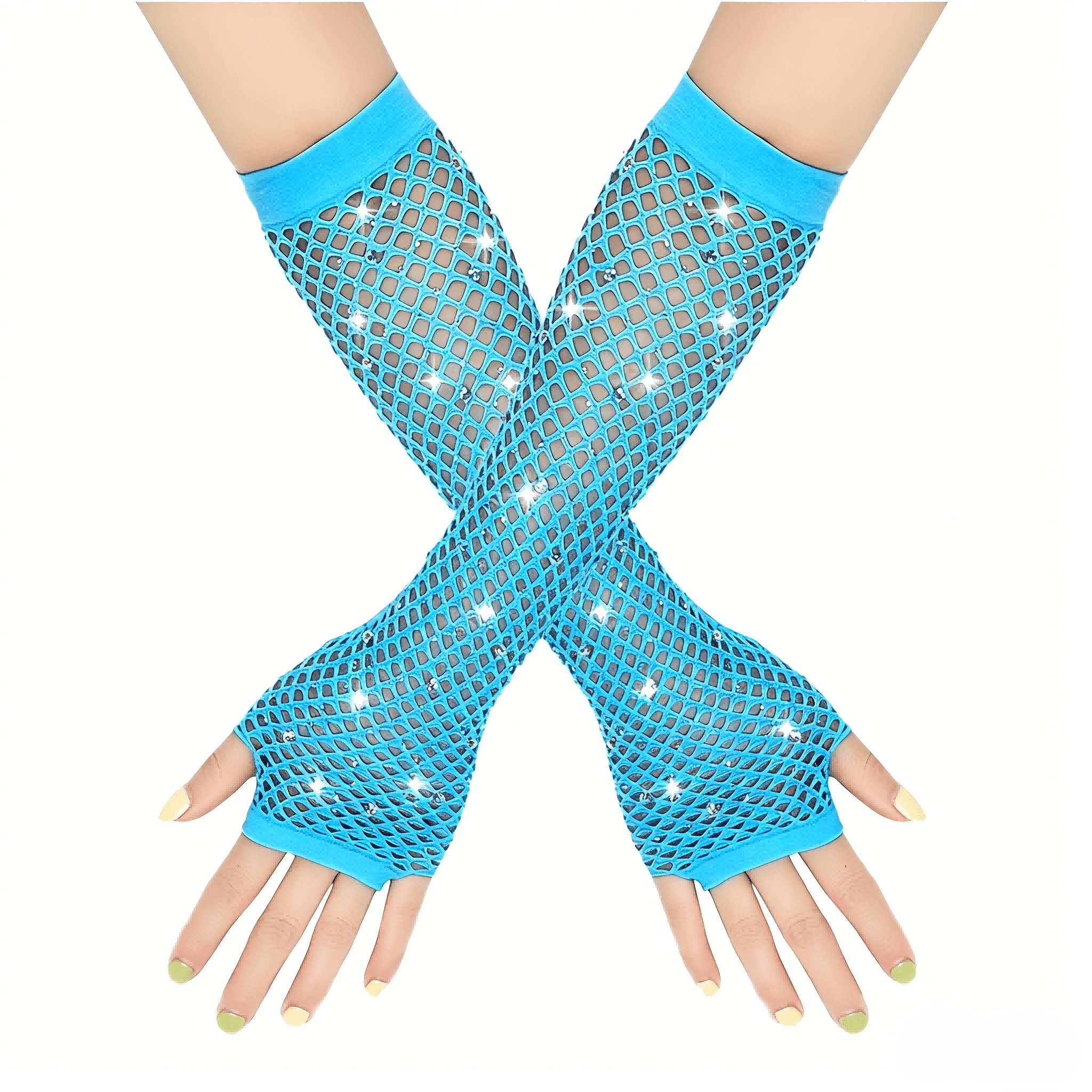 2pcs Rhinestone Party Mesh Net Elastic Gloves