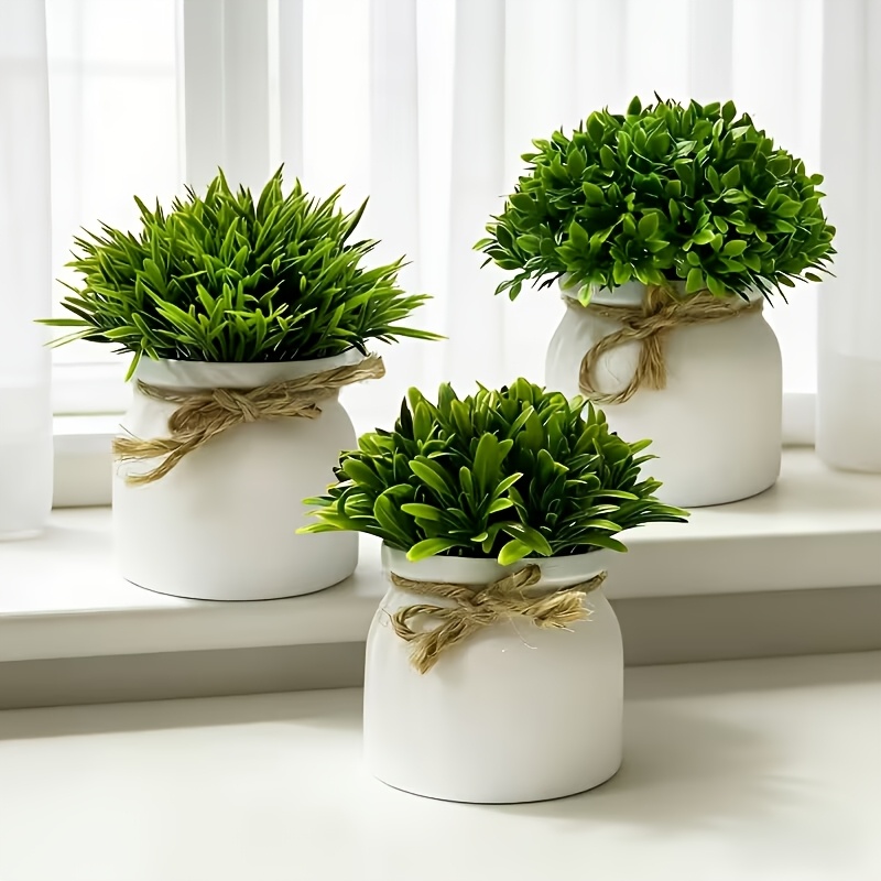 item picture 3pcs realistic artificial potted plants with pots pre potted outdoor   suitable for office balcony decor low maintenance plastic foliage with   greenery no watering or trimming required spring decoration