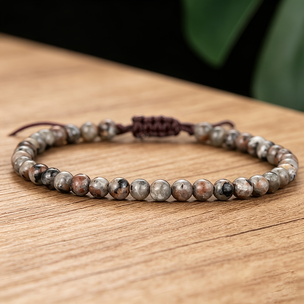 TEMU 1pc Lomuine Bohemian Natural Yooperlite Beaded Bracelet - Natural Stone, Minimalist Unisex Wristband Suitable For Daily Wear, Birthdays,