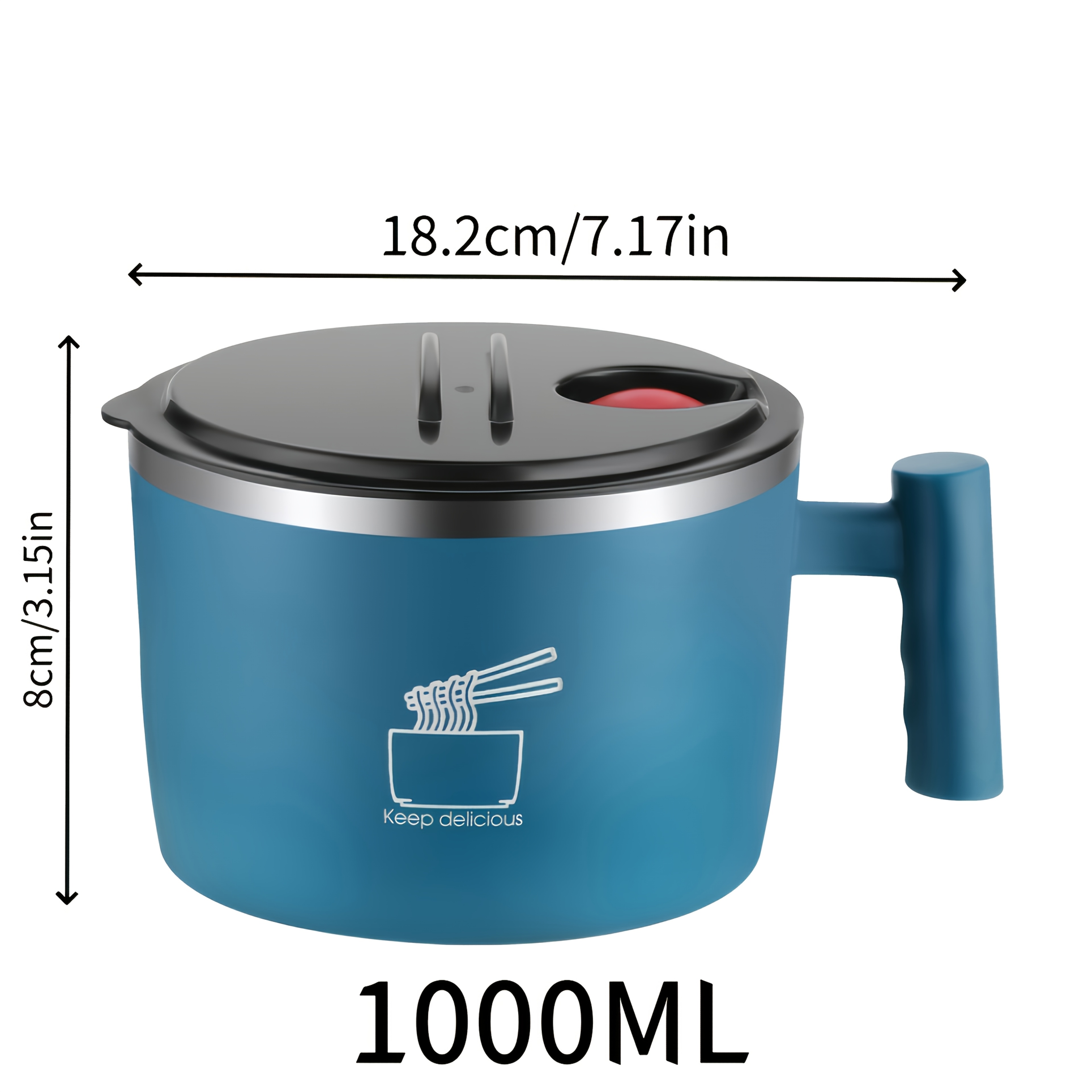 TEMU Premium Stainless Steel Lid With Drainage Handle - Convenient 1000ml Noodle Bowl (blue/green/) - Instant Ramen, Steel Lunch Box, Dorm,