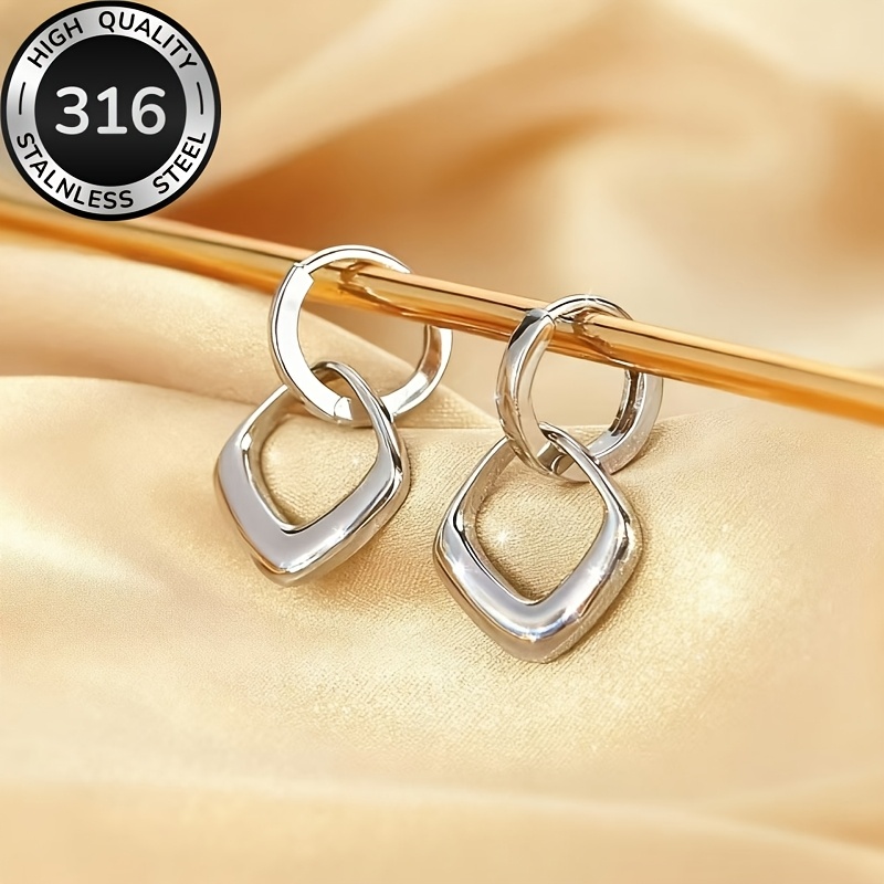 Women's 18K Gold Plated Stainless Steel Geometric Square Earrings