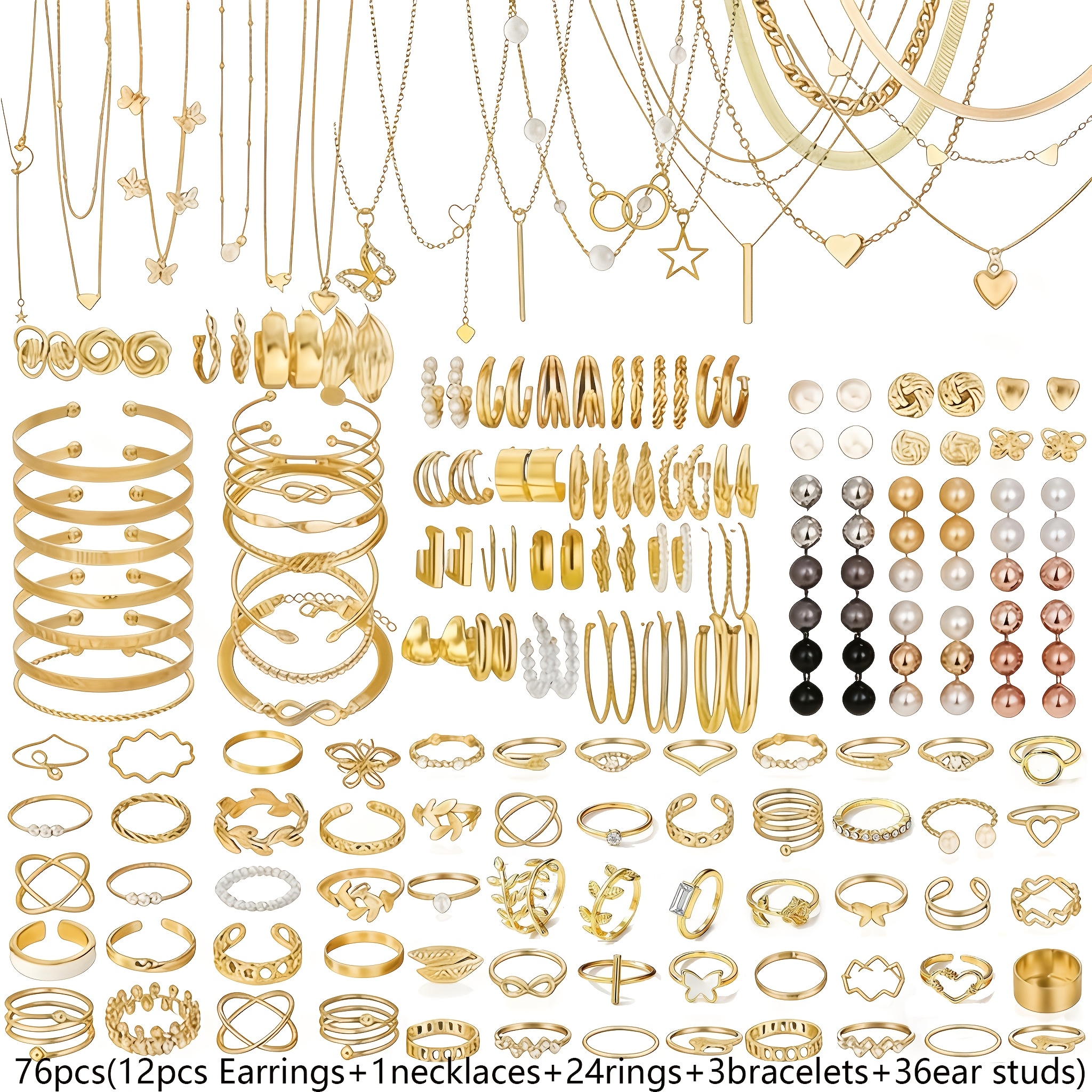 TEMU Juego de joyería de 76 piezas para mujer, de estilo bohemio, a , elegante, con aretes, pulsera, collar y anillo, con de diseño de , y . Adecuado
