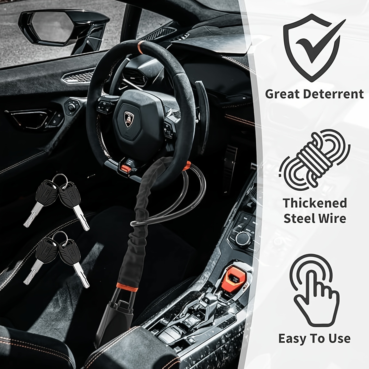 TEMU Anti-theft Car Steering Wheel Lock Set With 4 Keys, Seat Belt Lock Anti-theft Device, Max 17