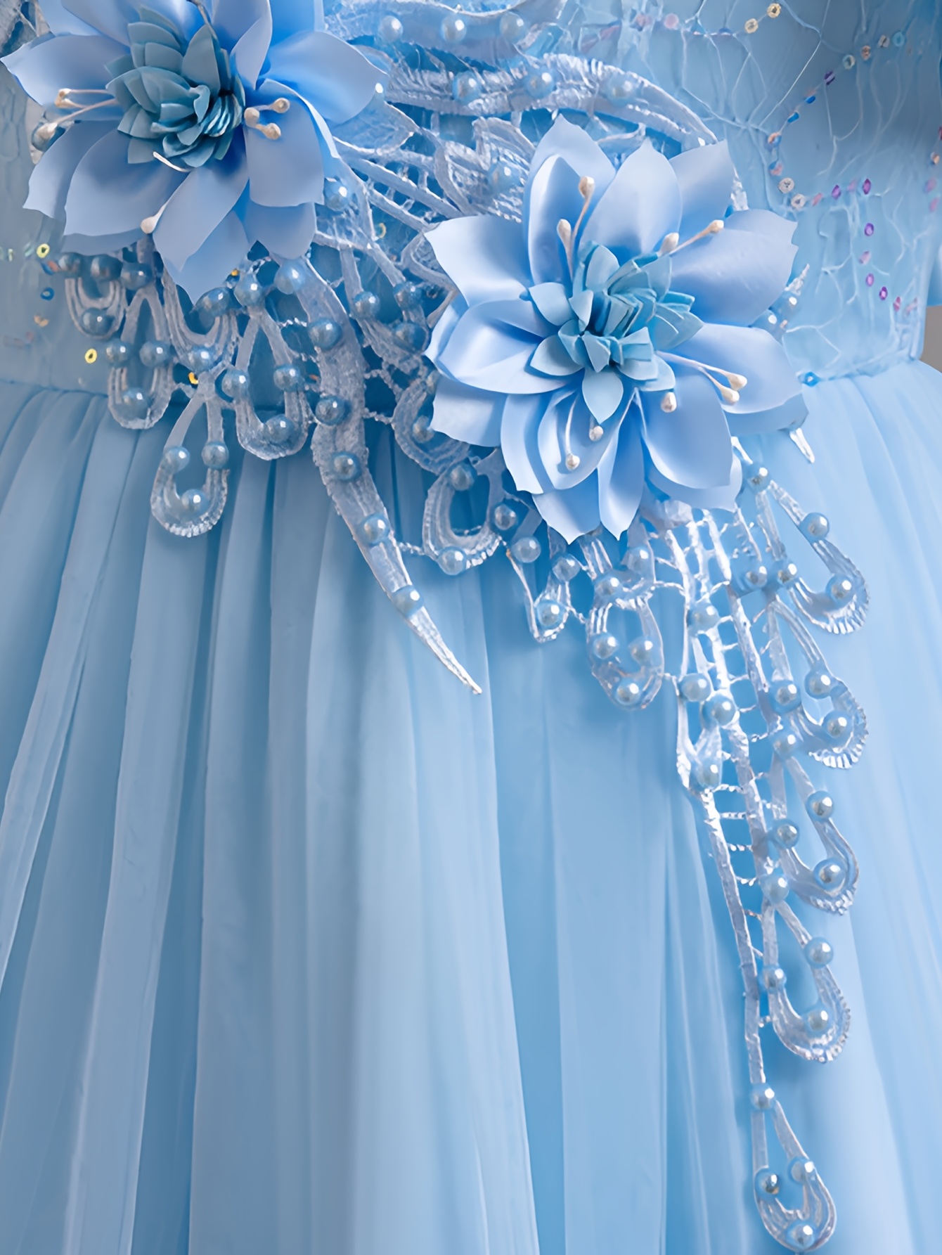 birthday party dress bubble sleeve floral sequin - Temu