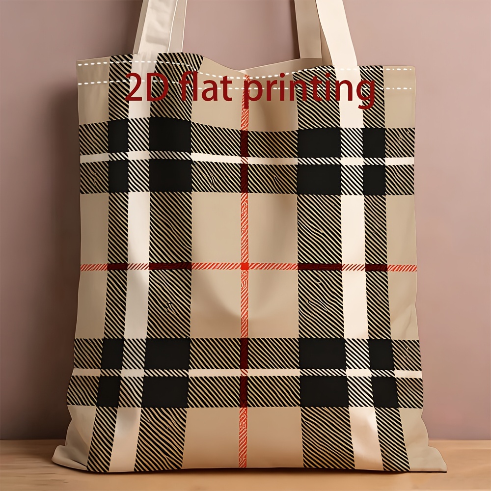 E-shop 1 Stück Unisex Tragetasche / Tote Bag - 2D Flacher Karomusterdruck - Vintage Stil Alltagskleidung Aufbewahrung Herbst- und Wintermode Geschenk -