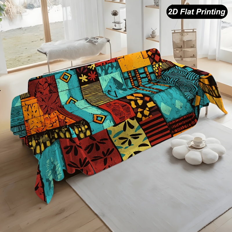 TEMU 1pc Sofa Towel, Art African Tribal Geometric Earthy Color Suitable For , Multifunctional, Machine Washable Sofa Cover, Suitable For Decorating