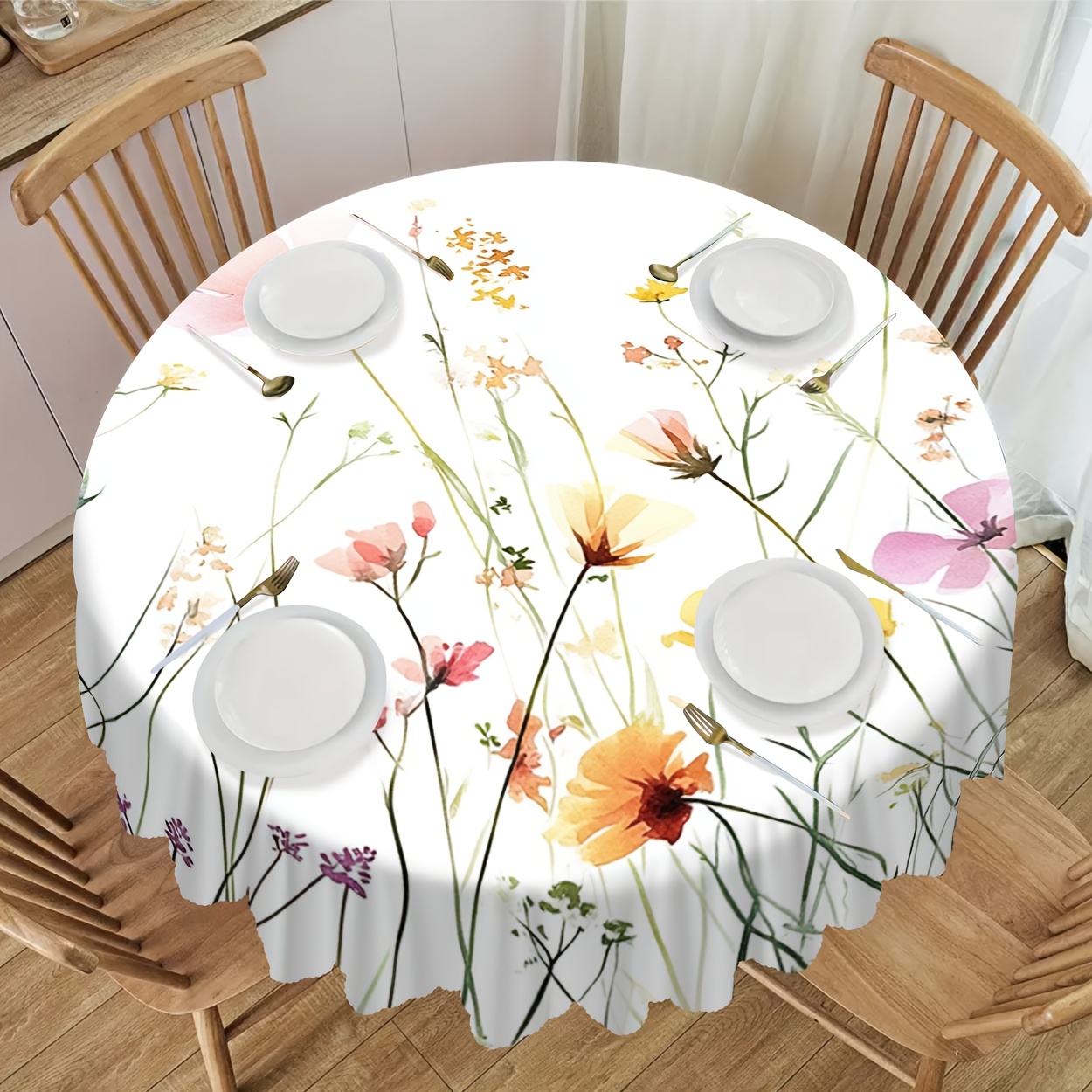 TEMU Single Pack, Made Of Polyester, Featuring A Bohemian-themed Decorative Digital Floral Pattern Printed Tablecloth, In 4 Sizes, Wrinkle-free,