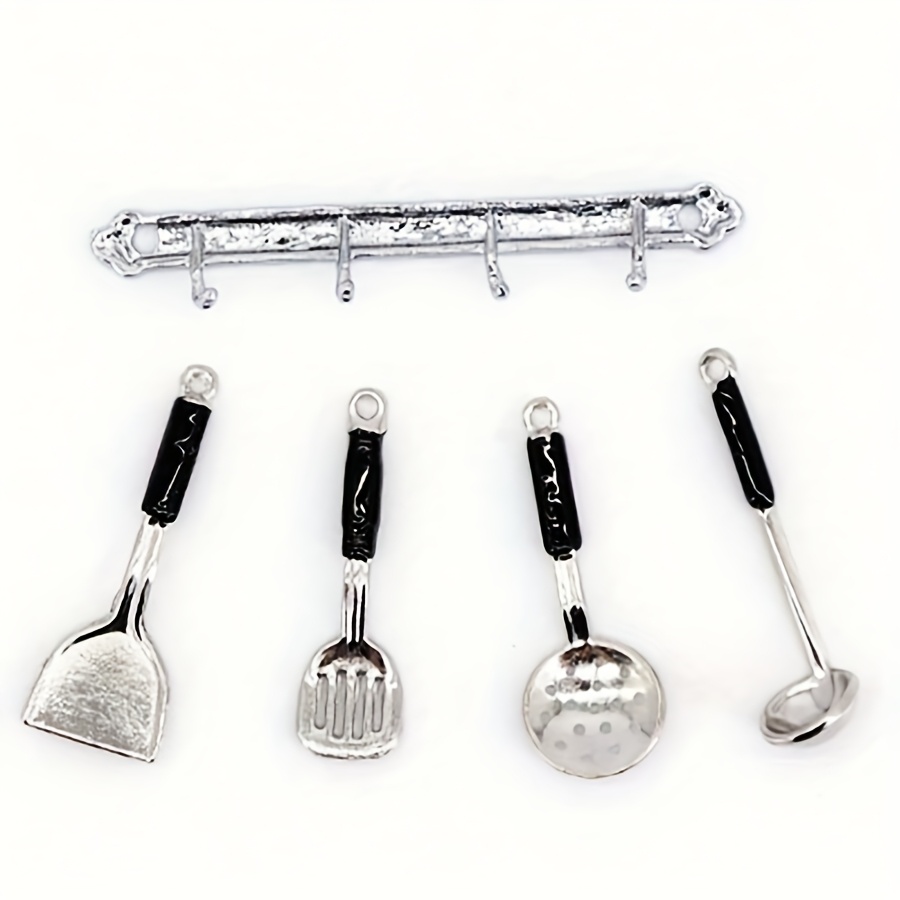 5pcs Dollhouse Miniature Kitchen Utensil Set With Hanging Spoon, 1:12 Scale Realistic Kitchen Scene Accessories For Wall Decoration
