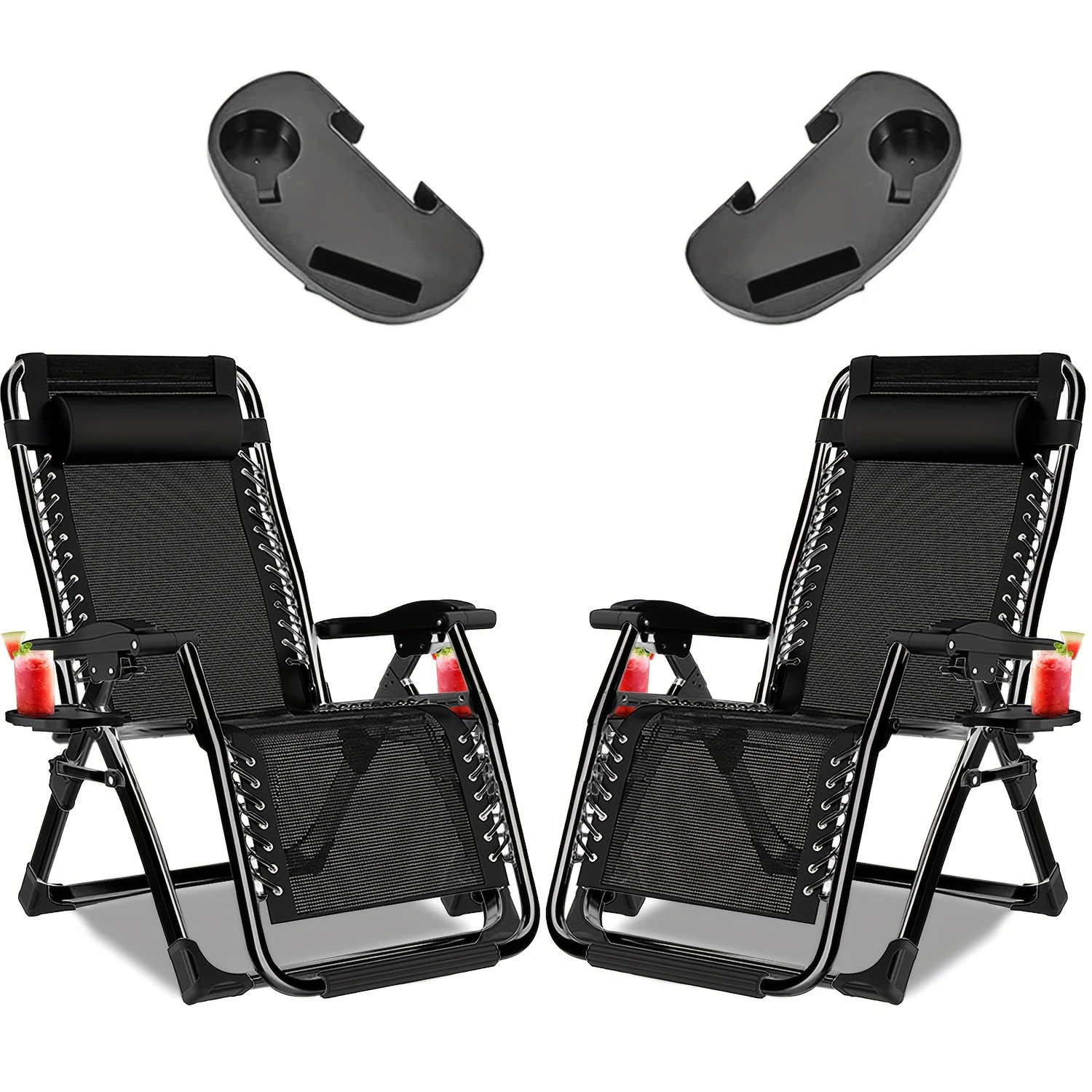 TEMU [upgrated 2pcs 0 Gravity Recliners Adjustable] Set Of 2 Relaxing Recliners Patio Chairs Adjustable Steel Mesh 0 Gravity Reclining Garden Sun