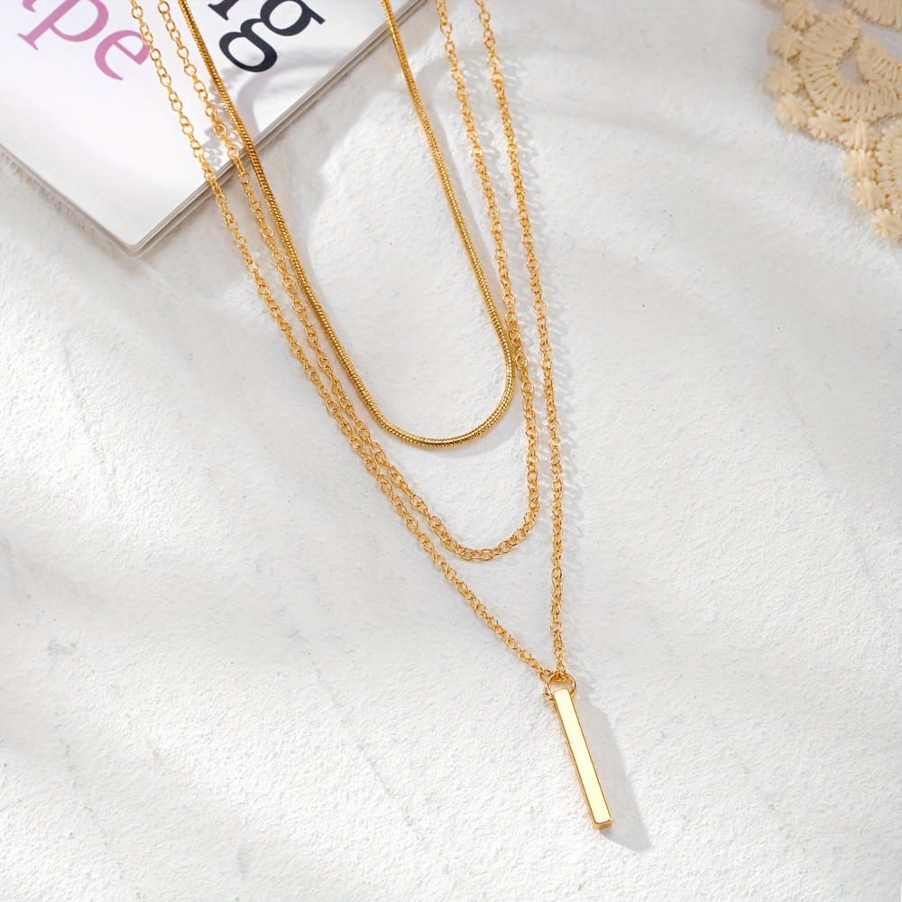 Simple Sexy Rectangular Pendant Rope Chain Necklace Set