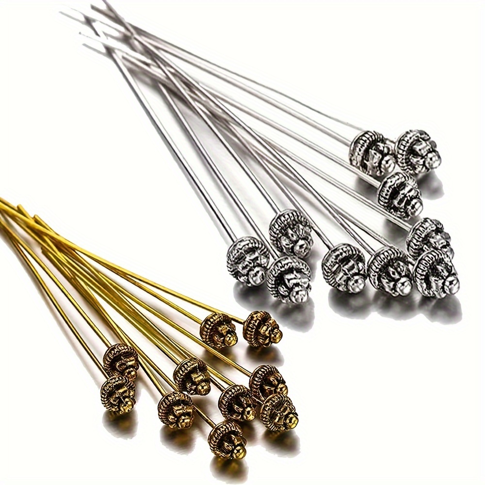 

10pcs Retro Silver Golden 54mm Head Pins Classical Long Headpins Metal Wire Needle Head Pins For Diy Charm Crafts Women Jewelry Making Accessories