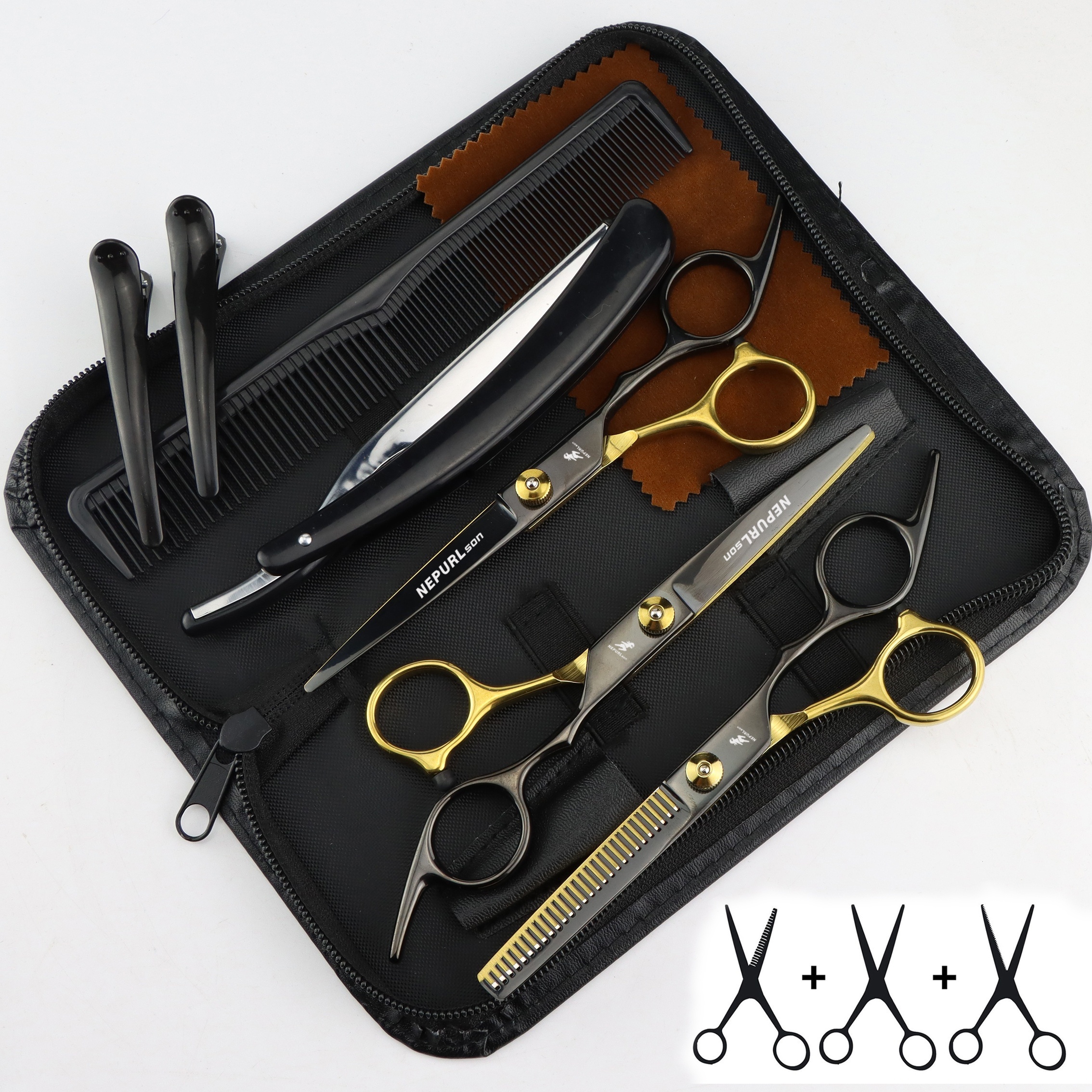  9pcs professional haircutting scissors set 6 0 inch texturizing thinning shears for all hair types right handed scent free Product details 15