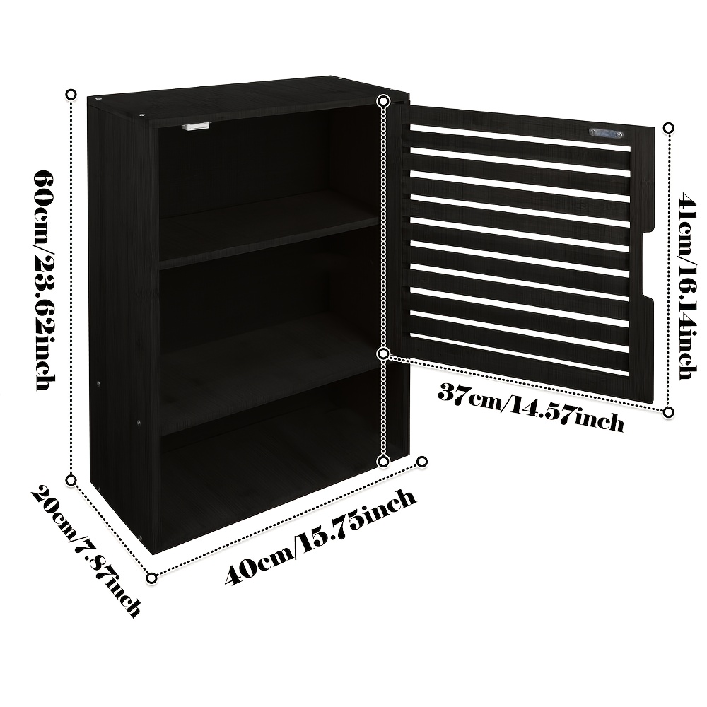 Bathroom Cabinet, Bathroom Wall Cabinet, Single-door Bamboo Medicine Cabinet, Wall-mounted Kitchen Storage Cabinet; Suitable For Bathrooms, Living Rooms, And Other Spaces; 20x40x60 Cm; Black, Shelves