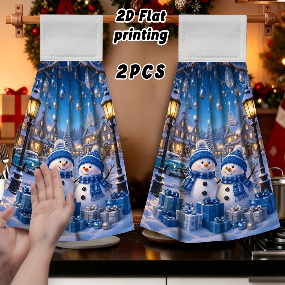 TEMU 2pcs Blue Snowflake & Stripe Hanging Hand Towels - Soft Microfiber Quick-dry Suitable For Bath,, Party Favors, Modern Snowflake Stripe Pattern