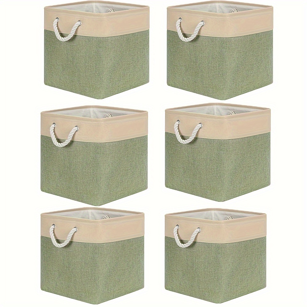 

6 Pcs Linen Fabric Cube Storage Baskets For Shelves, Collapsible Fabric Storage Baskets With Drawstring Handheld, Canvas Shelf Basket For Wardrobe, Bathroom, Shelf Storing Closet Toys Books Towels