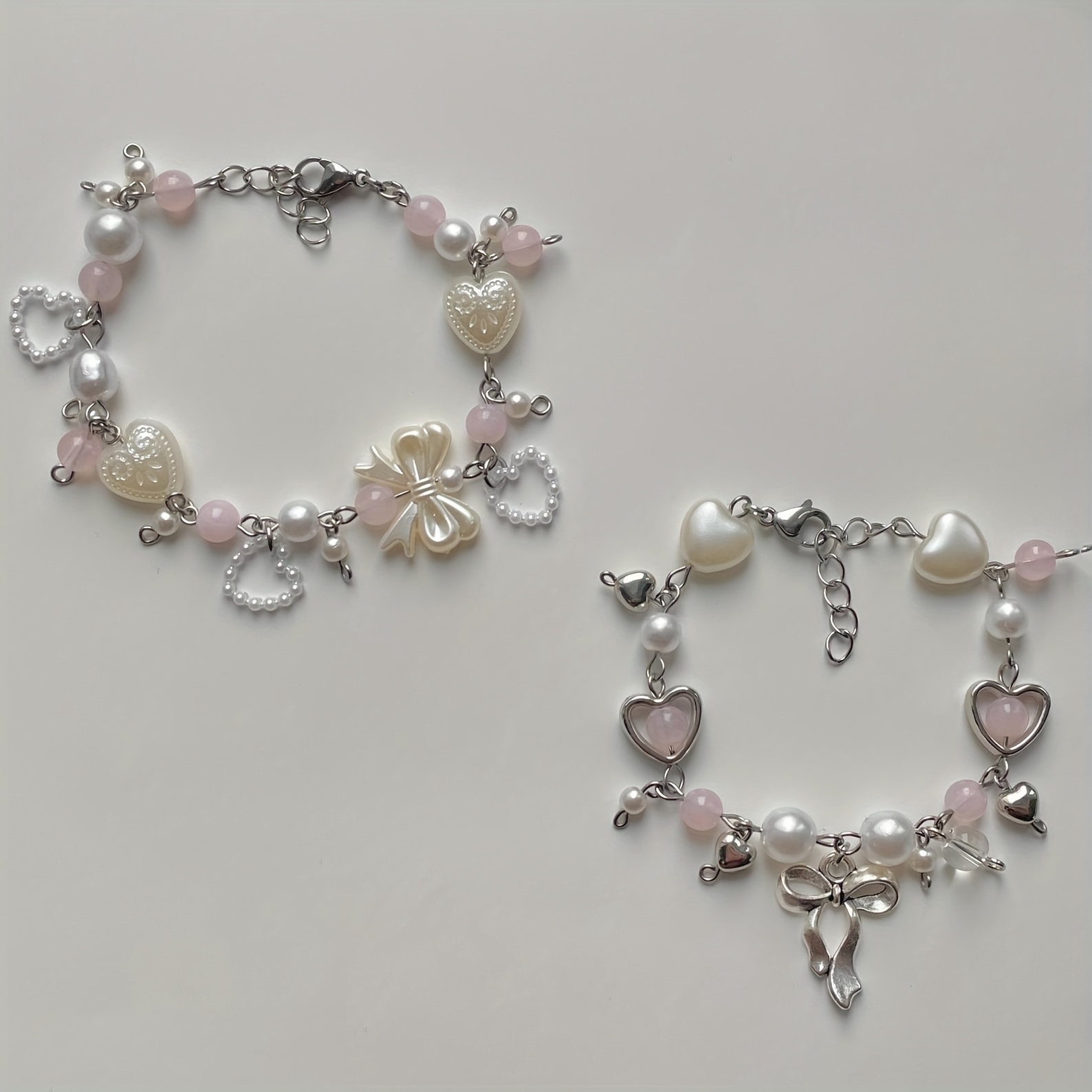 2pcs Cute Sweetheart Bow Bracelet Set, Friendship Gift