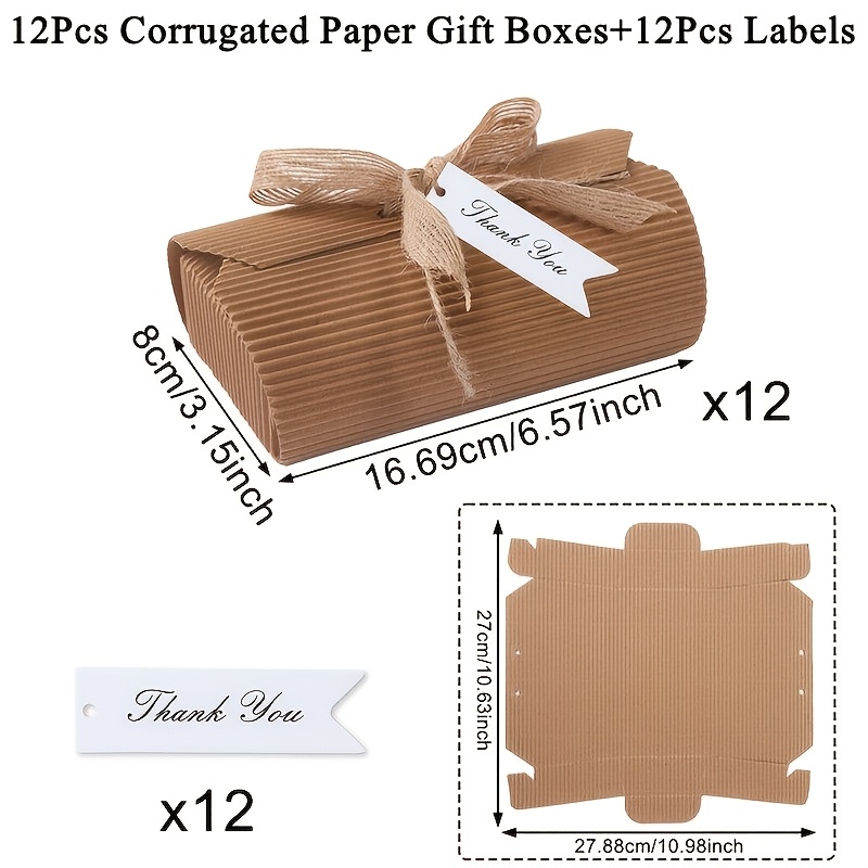 E-shop Geschenk für Sie/Ihn – 12er-Set Wellpappe-Geschenkboxen + 12 Etiketten, -Set, Wellpappe-Geschenkverpackungen mit Schleifenbogen Etiketten,