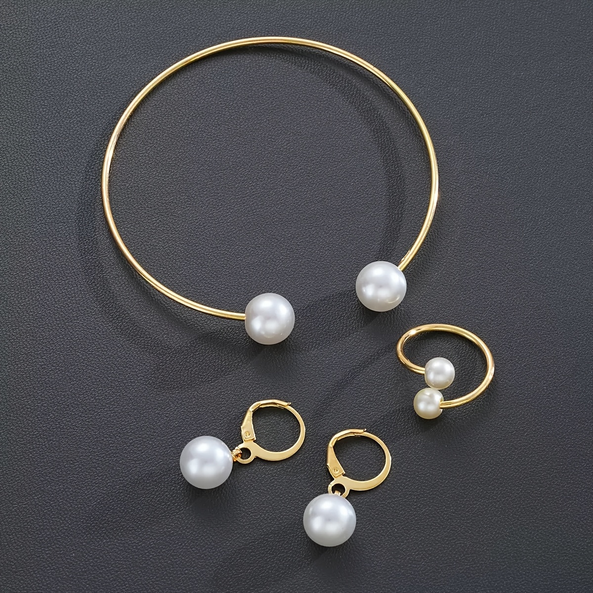 TEMU Conjunto de joyería de lujo para mujer, fácil y , de 3 piezas, con collar de perlas de , aretes y anillo