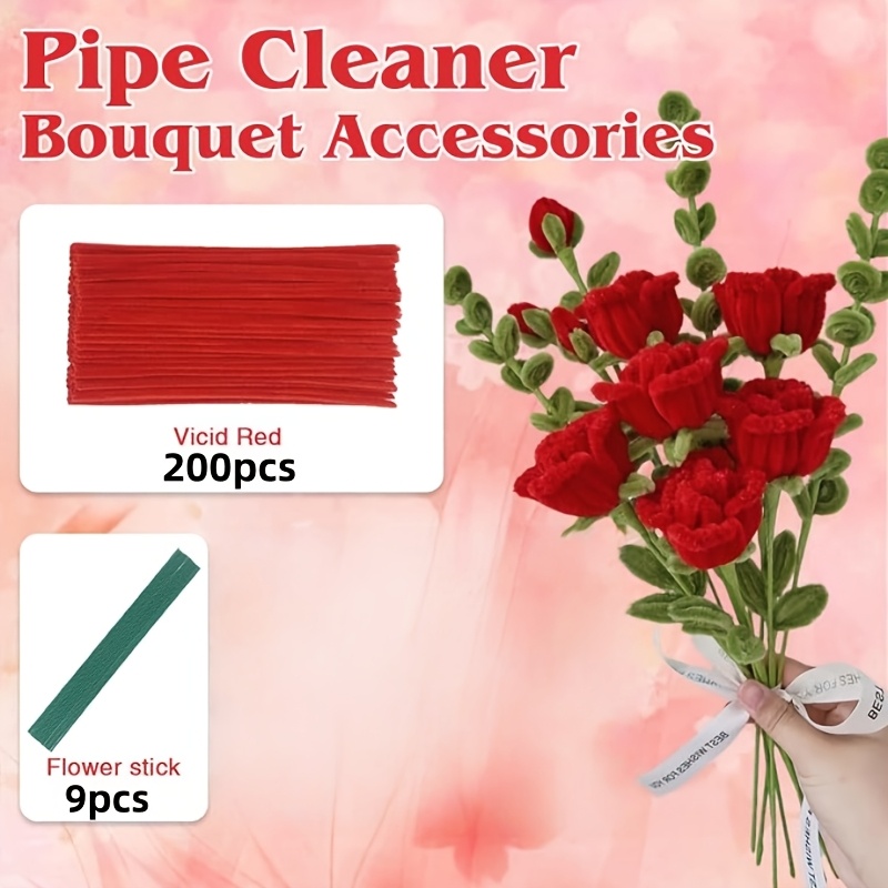 TEMU 209pcs Red Pipe Cleaners With Flower Rods, 12-inch Solid Color Pipe Cleaners For Crafting, Chenille Rods And Tubes In Bulk Creative, Christmas