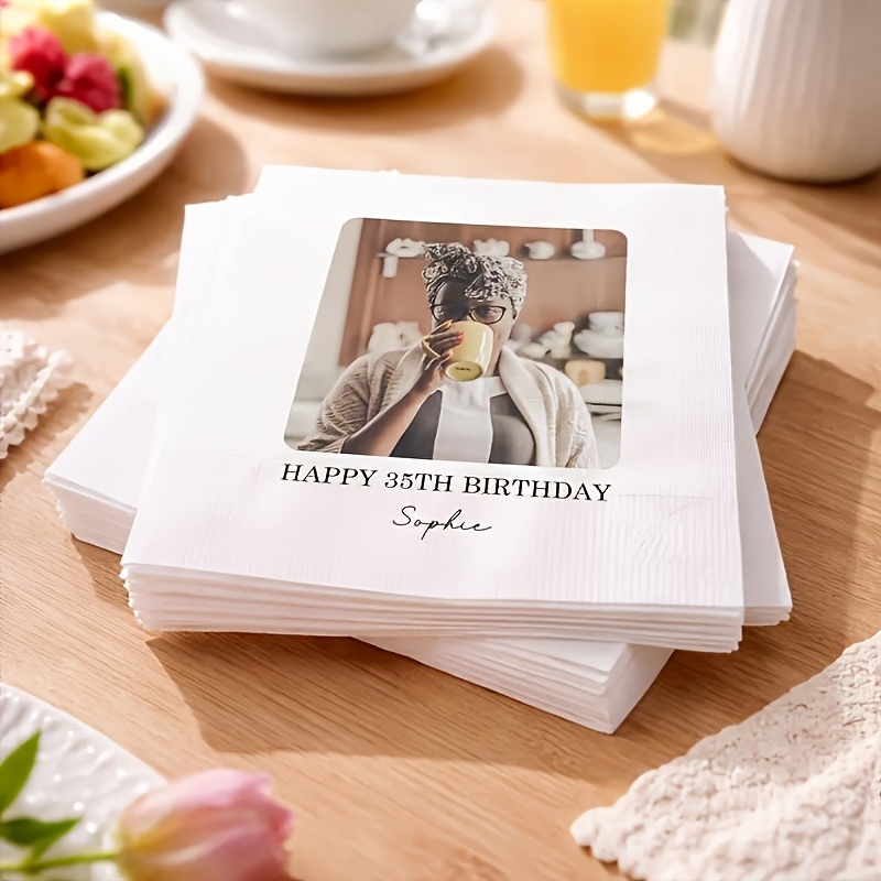 TEMU Personalized Customization, Personalized Printed Disposable Napkin - Customizable Image Or Text And Date, Suitable For Birthday Parties,