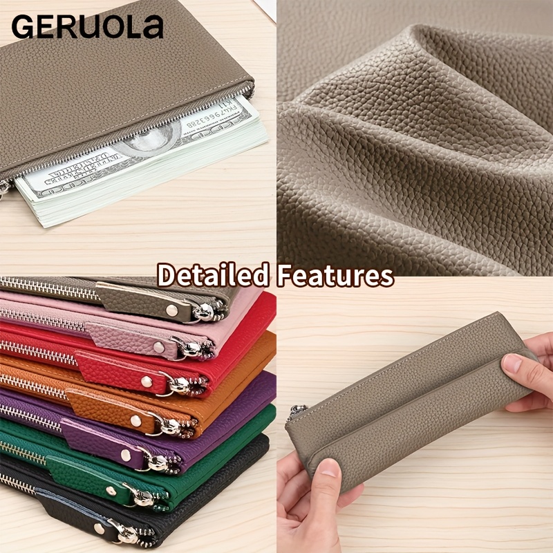 Genuine Top-Grain Leather Long Wallet with Zipper for Passport, Driver's License, Documents, Earphones, Cable, Cash, and Makeup - Halloween, Christmas, Thanksgiving Gift