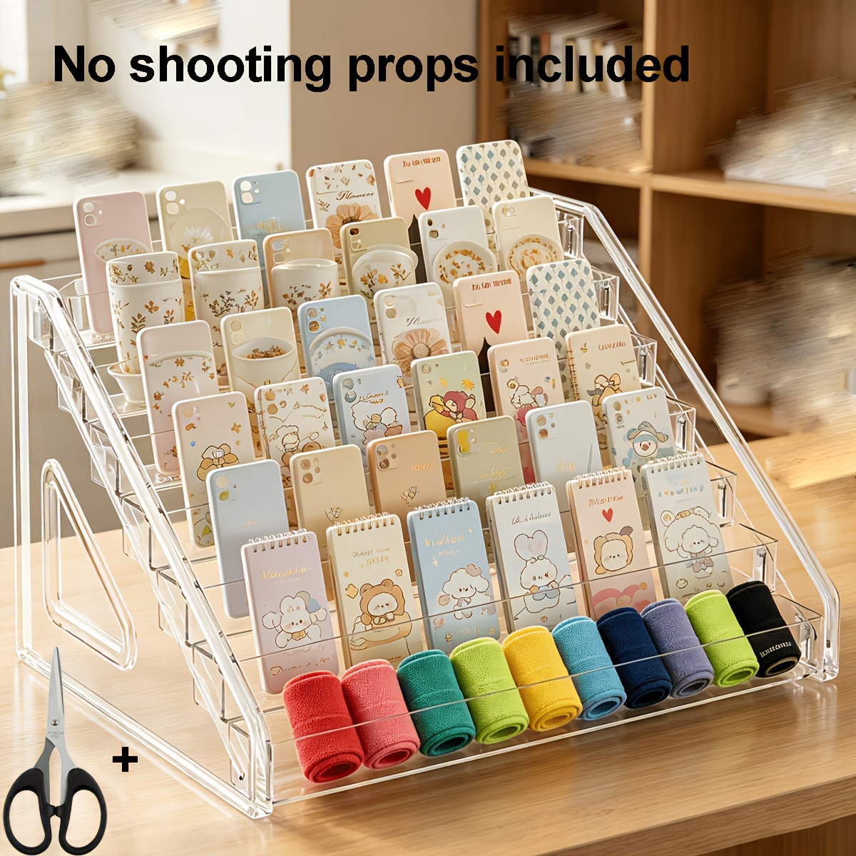 TEMU 7-tier Large Capacity Acrylic Display Rack With 1pc Scissors, Suitable For Showcasing And Storing Phone Cases, Toys, Stationery, - Transparent
