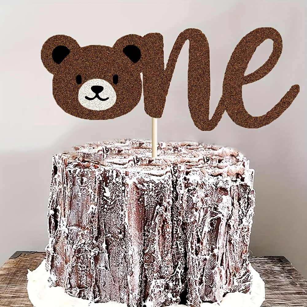 1pc Bear First Birthday Cake Topper Rustic Hunter Woodland Camping Head Themed 1st Birthday Baby Shower Party Cake Supplies Decorations