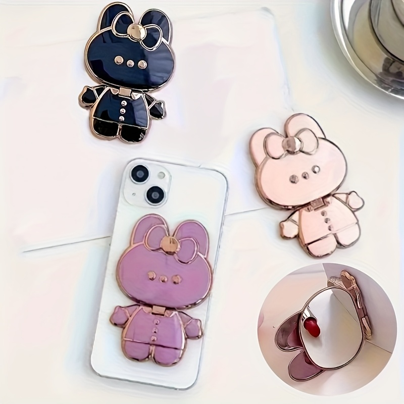 3pcs Set Of Foldable Rotatable Back-hanging Mobile Phone Stand, Rabbit Girl Cartoon Makeup Mirror Phone Holder