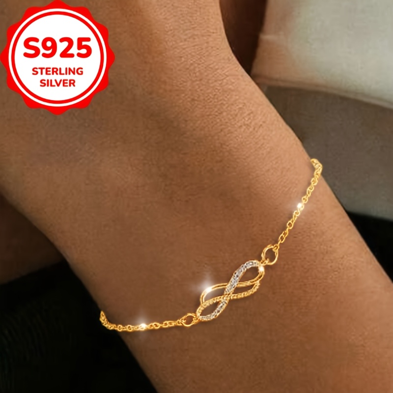TEMU 1pc 925 Sterling Silvery -shaped Symbol Cross Chain Exquisite Bracelet, Light Letter Jewelry, Suitable For Women As A Gift