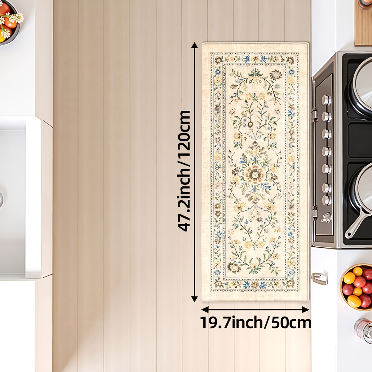 TEMU 2d Flat Printing Kitchen Mat, Anti-slip Pad, Machine Washable Retro Printed Mat, Kitchen Runner Mat, Sink Front Mat, Hallway Home