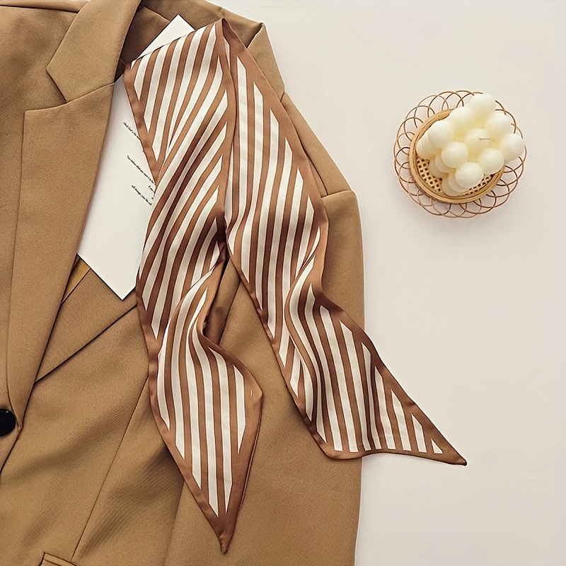 French-Style Elegant Brown Scarf, Versatile Decorative Ribbon