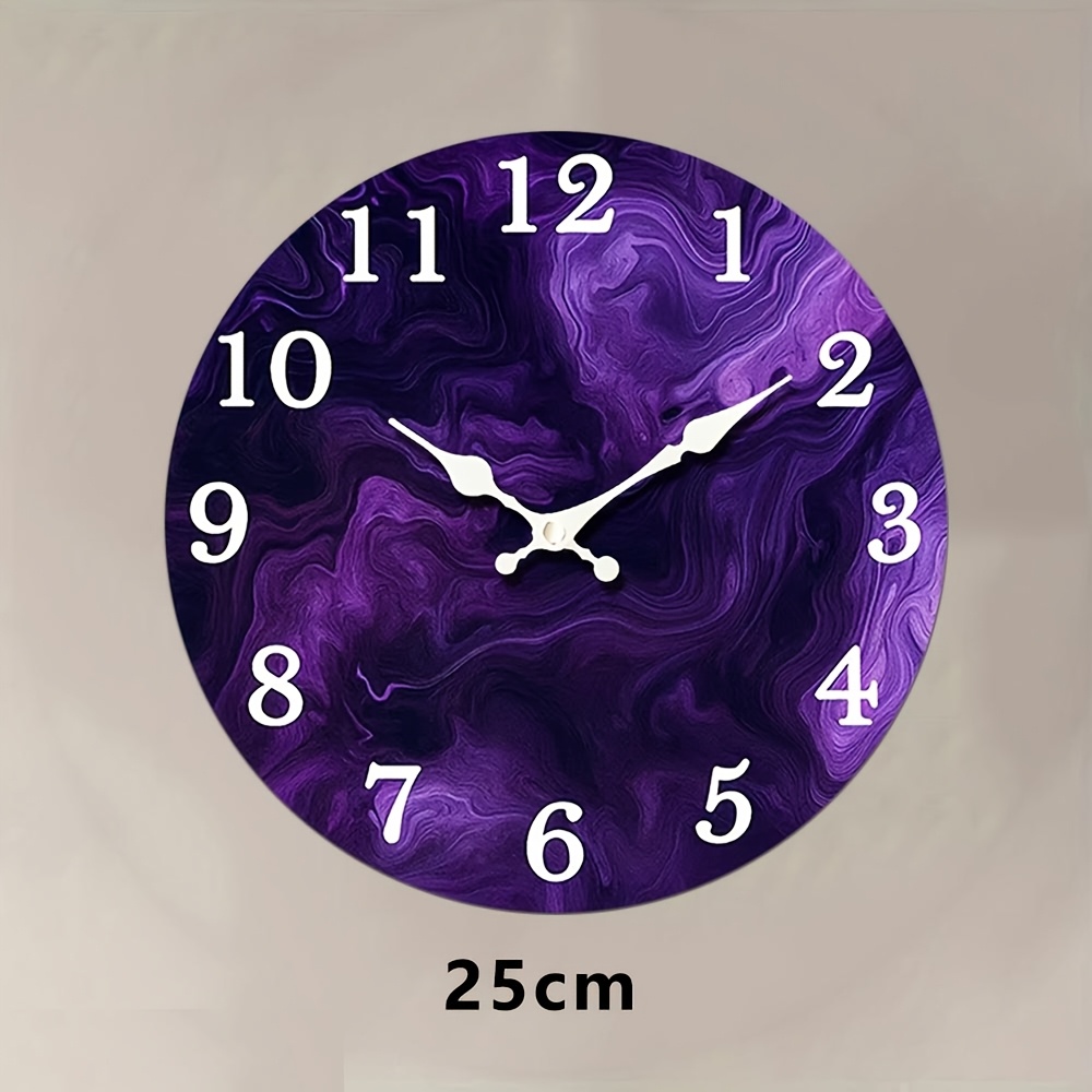 TEMU 1 Ronde Wandklok, Paarse Stijl Klok, Je Ruimte op met Kleur, Stil en Niet-tikkend, Geschikt voor Feestdagenversiering Thuis en als Cadeau