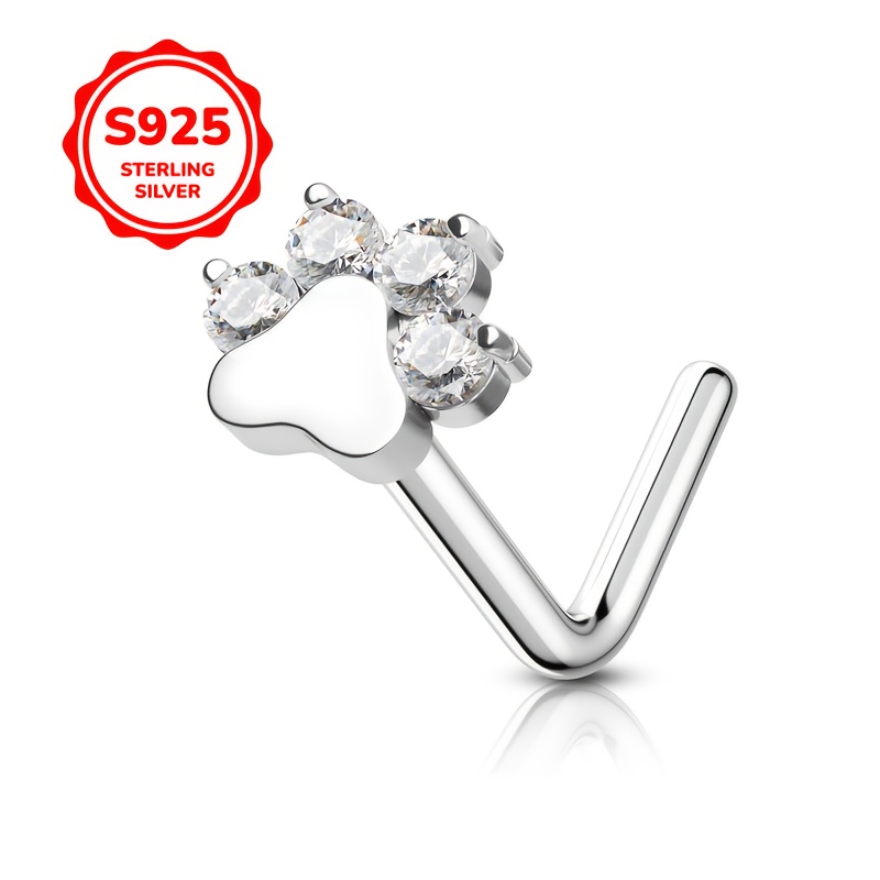 

A S925 Paw Print Nose Stud, Inlaid With Exquisite Synthetic Zirconia, Fashionable For Women, Suitable For And Gifting, Hypoallergenic, With A Silver Weight Of 0.26g.