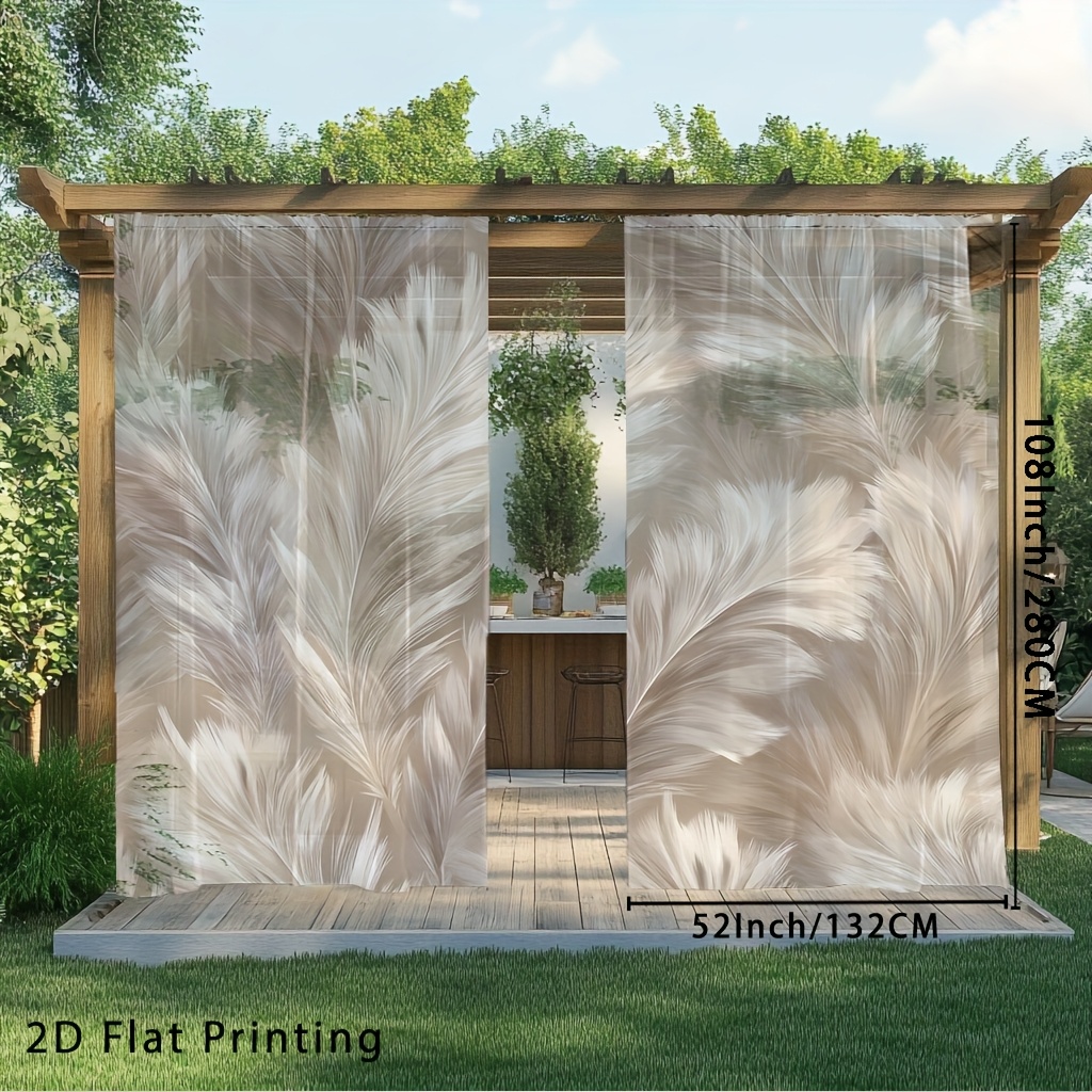 TEMU 2d Flat - 2d Flat - Set Of 2, Flat Printed Elegant Beige Leaf Design Curtains, Suitable For Home Use, Portable Door Curtains, Patterned Blackout