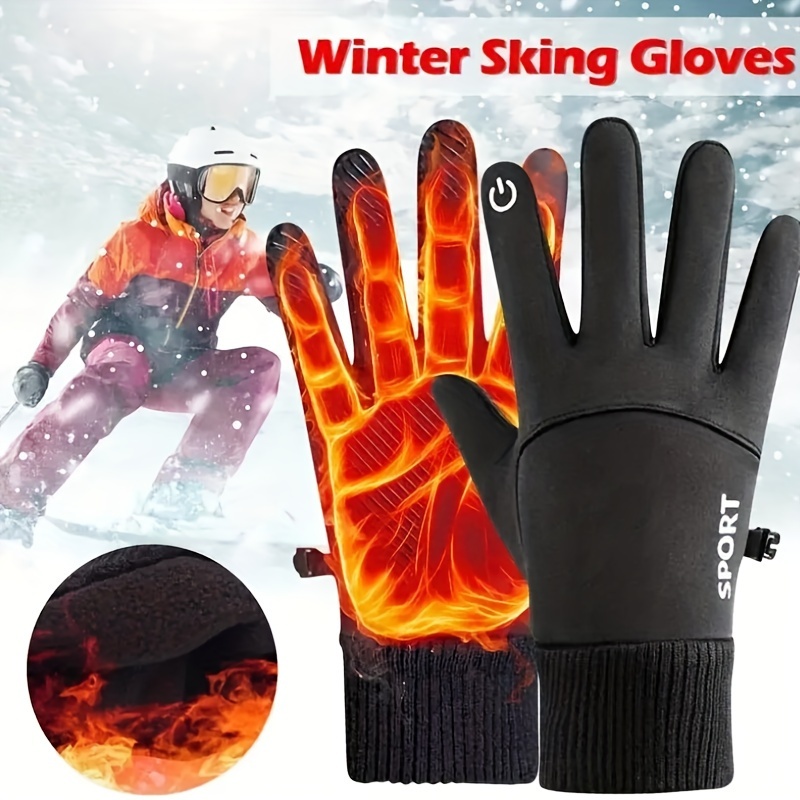 

Waterproof Polyester Winter Skiing Gloves For Men, Thermal Woven Full-finger Outdoor Sports Gloves With Non-slip Grip, Touchscreen Compatible