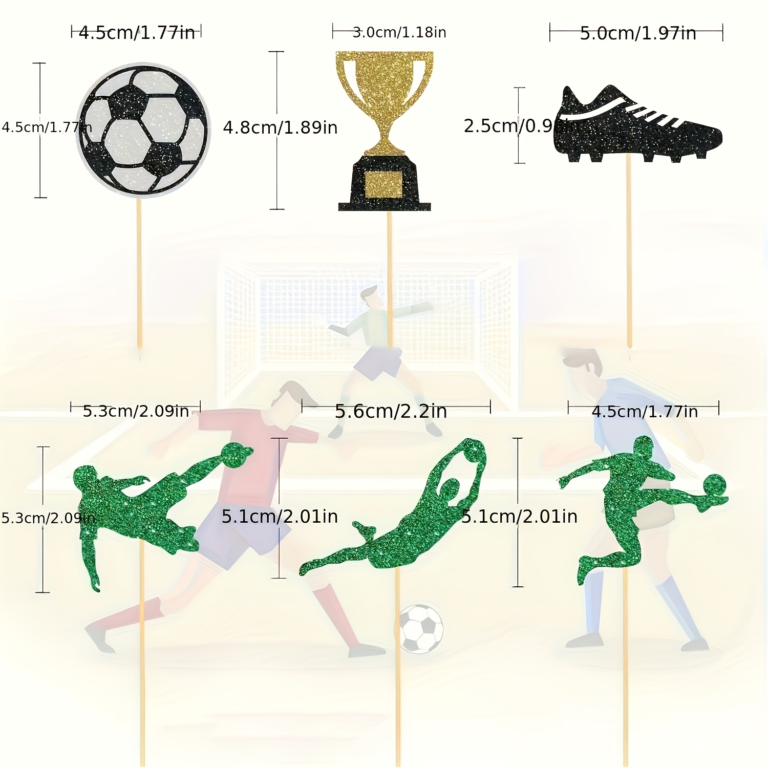 Image of 24pcs Soccer Birthday Decorations With Football Trophy Cake Toppers - Green & Golden Soccer, Player Figures For Sports Theme Supplies, Trophy Decor (24 Count),halloween, Christmas