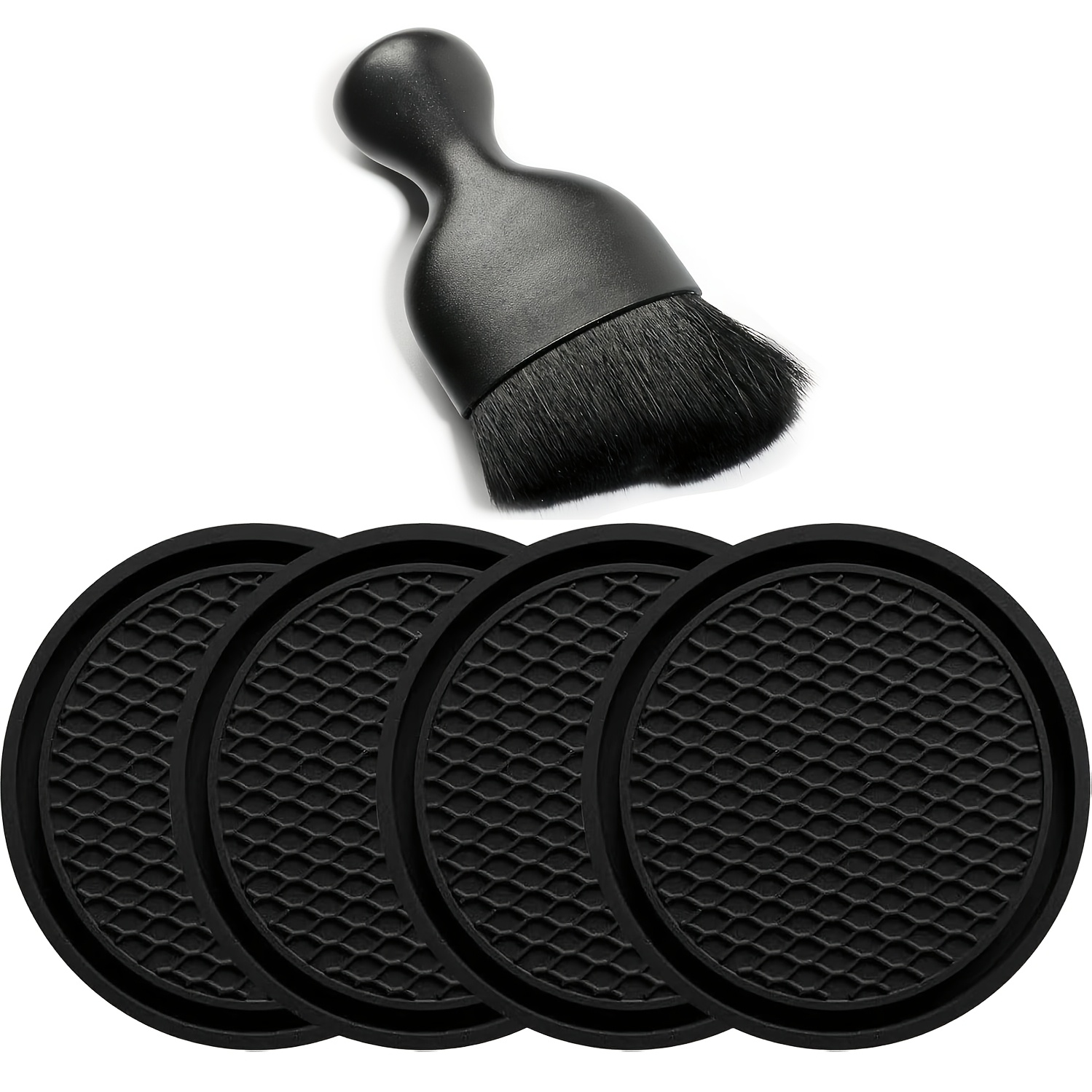 TEMU 4pcs Car Cup Holder Pads - Silicone Cup Liner, Universal Anti-slip Holder, With 1pc Car Interior Cleaning Brush, For Car Cleaning, Unisex Car