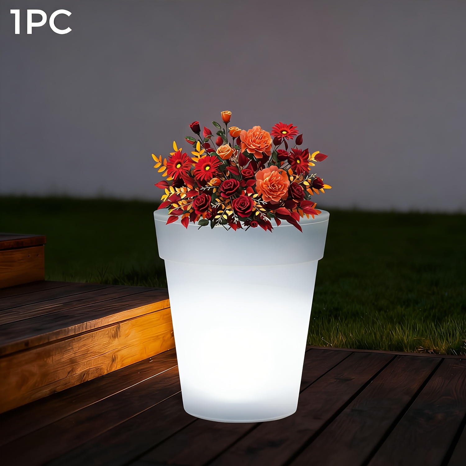 solar flower   plastic white flower pot   light     in indoor places such as dining tables desks windows   courtyards gardens fences   very suitable as a gift
