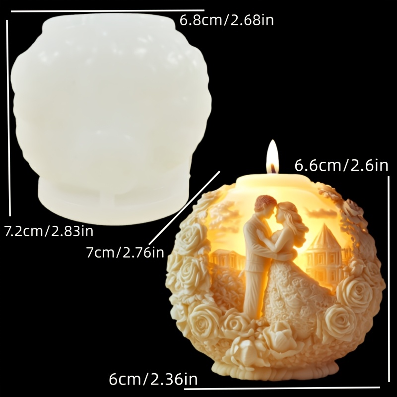 TEMU Resin Silicone Mold Men Couple Embrace Hug Relief Sphere Shape Candle Silicone Mold Groom Bride Embrace Rose Flower Petal Relief Spherical Shape