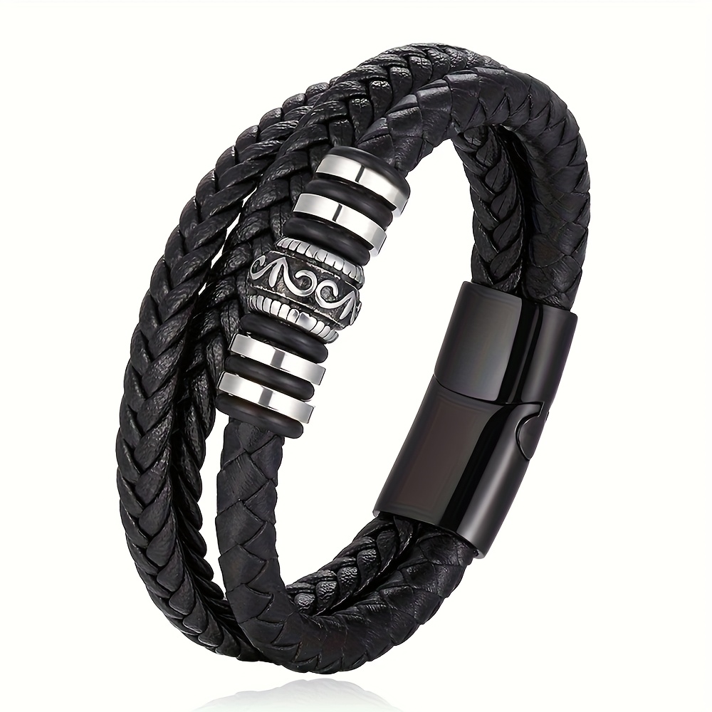 Men's Braided Leather Bracelet Adjustable Wristband